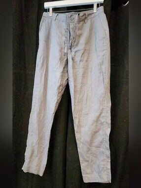 Zara 100% Linen Pants Women’s Large Light Gray Trouser Boho, Beach, Summer